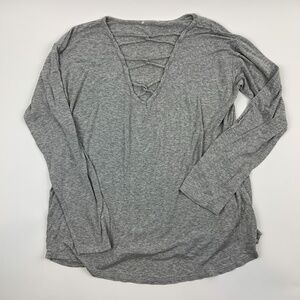 T Shirt Womens Medium V Neck Long Sleeve Gray